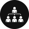 Icon showing one person leading three others, representing Edtex’s training and professional development support for educators.
